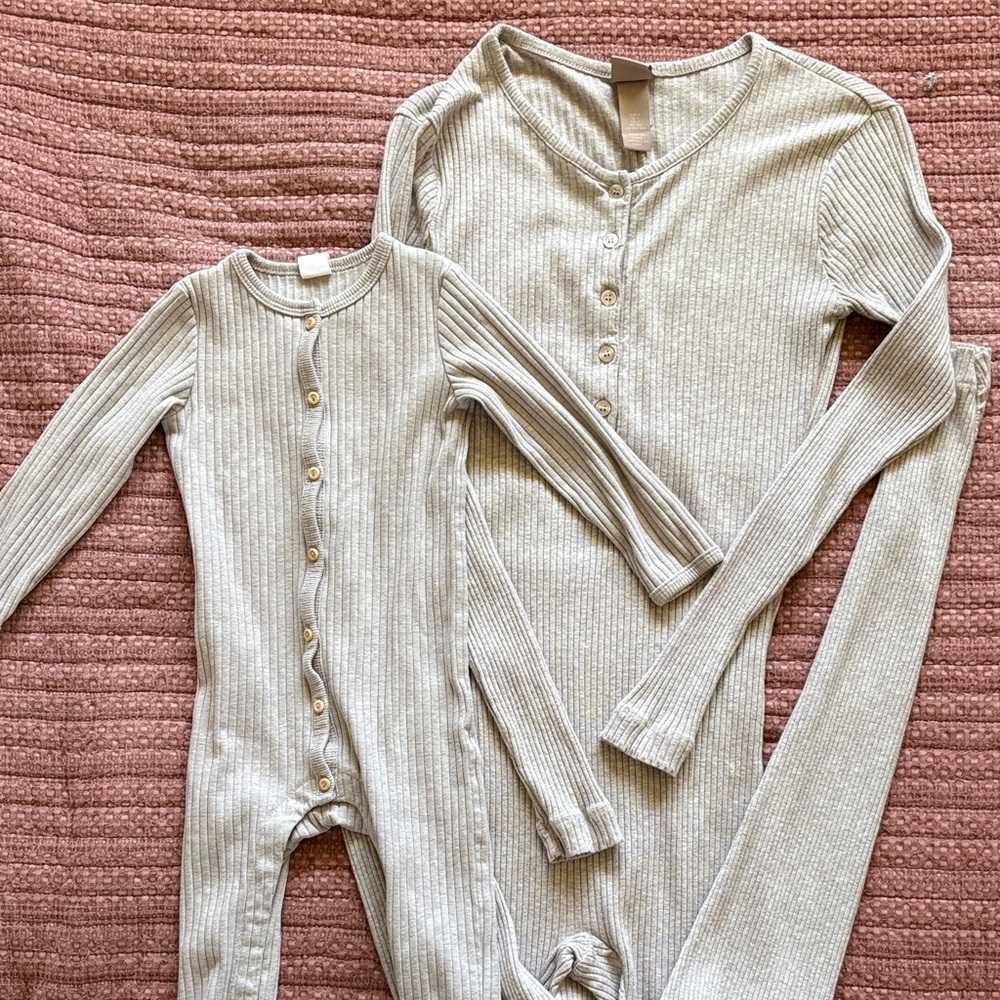 Ribbed Button-Front Matching Jumpsuits in Beige